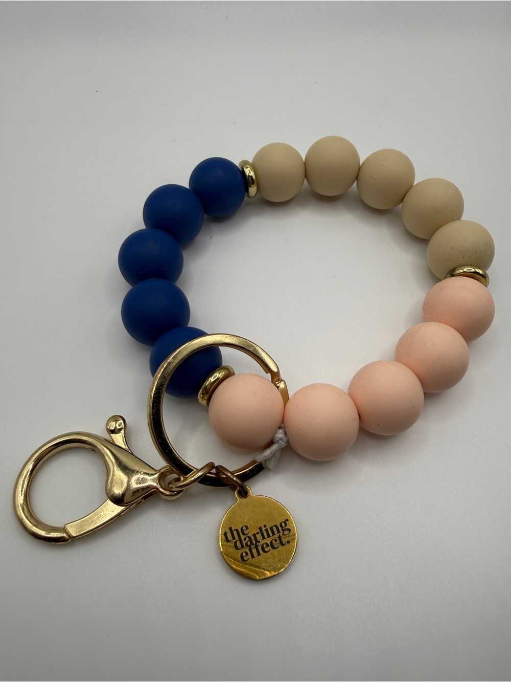The Darling Effect Beaded Keychain Bracelet — Navy, Peach & Cream